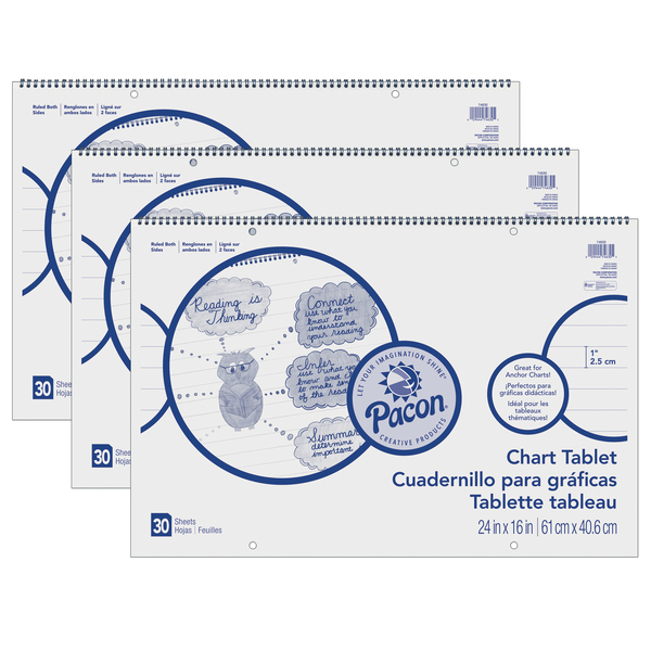 Pacon Chart Tablet, Cursive Cover, Ruled, 24x16, 30 Sheets, PK3 P0074630